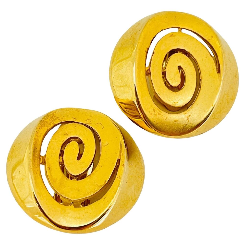 Vintage Fo signed  gold tone designer clip on earrings